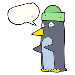 speech bubble cartoon penguin wearing hat