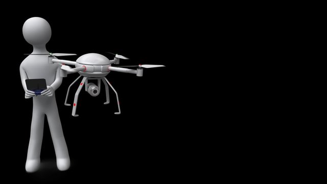 3d man controls drone on transparent background. PNG+Alpha