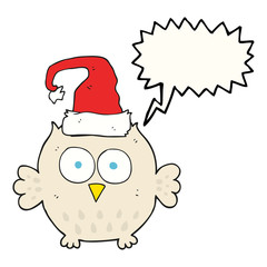speech bubble cartoon owl wearing christmas hat