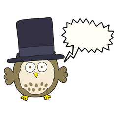 speech bubble cartoon owl wearing top hat