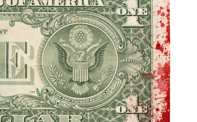 US one Dollar bill, close up, blood