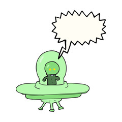 speech bubble cartoon alien in flying saucer