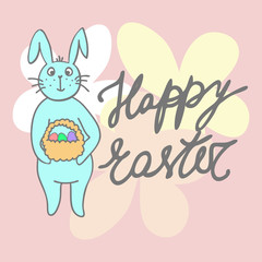 Happy easter cards illustration retro vintage with easter bunny, easter rabbit, ornaments, and fonts