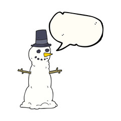 speech bubble cartoon snowman in top hat