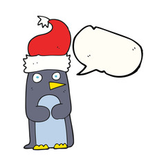 speech bubble cartoon penguin in christmas hat