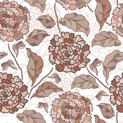 Vintage floral raster seamless pattern with hand-drawn flowers.