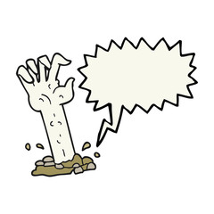 speech bubble cartoon zombie hand rising from ground