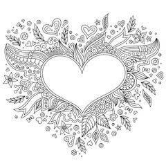 Coloring page flower heart St Valentine's day greeting card - 103729672
