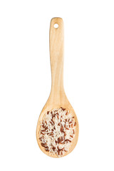 Isolated scoop of brown rice on a white background.