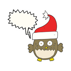 speech bubble cartoon owl wearing christmas hat