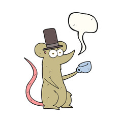 speech bubble cartoon mouse with cup and top hat