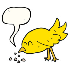 speech bubble cartoon bird pecking seeds