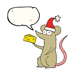 speech bubble cartoon christmas mouse with cheese