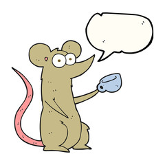 speech bubble cartoon mouse with coffee cup