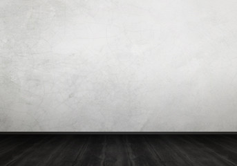 Empty interior for design, poster or text on free space. White wall and black wooden floor.