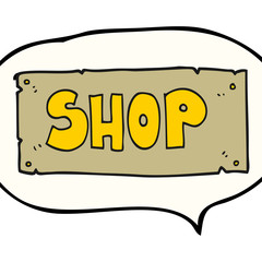 speech bubble cartoon shop sign