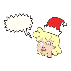 speech bubble cartoon woman wearing christmas hat