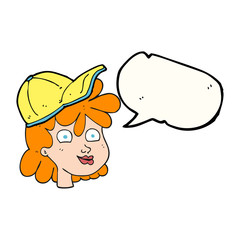 speech bubble cartoon female face wearing cap