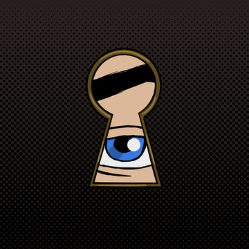 Eye in the keyhole pop art style vector