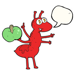 speech bubble cartoon ant with apple