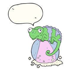speech bubble cartoon chameleon on ball