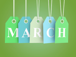 March sales - colored labels on green background