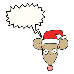 speech bubble cartoon mouse in christmas hat