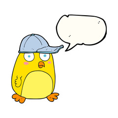 speech bubble cartoon bird in cap