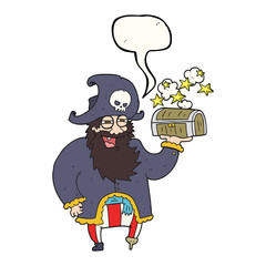 speech bubble cartoon pirate captain with treasure chest