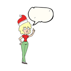 speech bubble cartoon woman wearing santa hat