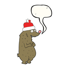 speech bubble cartoon bear wearing christmas hat
