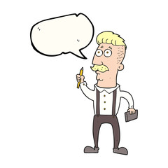 speech bubble cartoon man with notebook