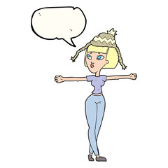 speech bubble cartoon woman wearing hat