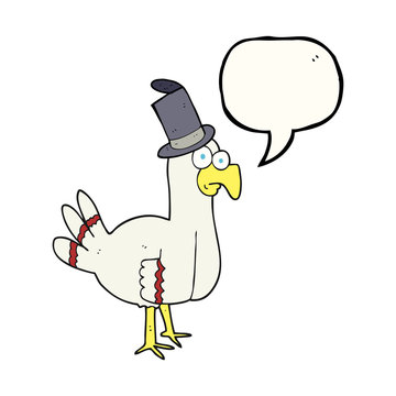 speech bubble cartoon bird wearing top hat