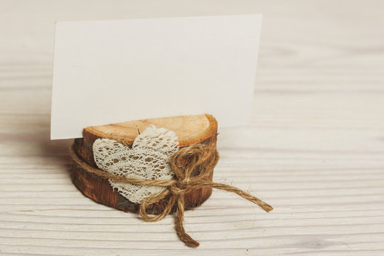 Rustic Background With Card Holder And Place For Text