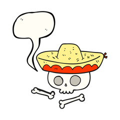 speech bubble cartoon skull in mexican hat