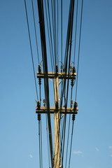 Electricity post  and Cable and blue sky