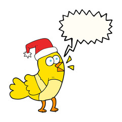 speech bubble cartoon bird wearing christmas hat