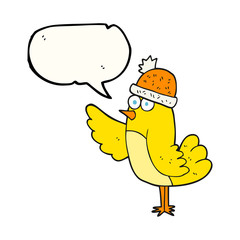 speech bubble cartoon bird wearing hat