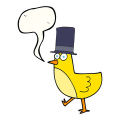 speech bubble cartoon bird wearing hat