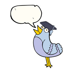 speech bubble cartoon bird wearing graduation cap