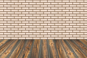 Empty table and white brick wall background, product display tem