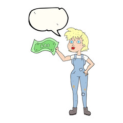 Fototapeta premium speech bubble cartoon confident farmer woman with money
