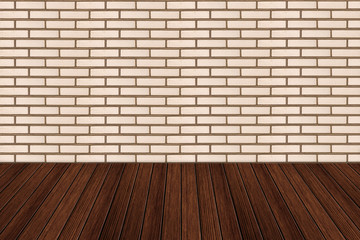 Empty table and white brick wall background, product display tem