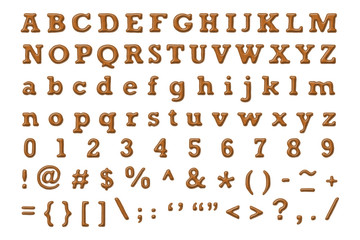 Alphabet set with brown animal leather texture ,rough edge ,stitched border and emboss style isolated on white