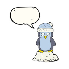 speech bubble cartoon penguin wearing hat