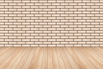 Empty table and white brick wall background, product display tem