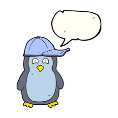 speech bubble cartoon penguin wearing hat