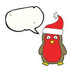 speech bubble cartoon christmas robin wearing santa hat