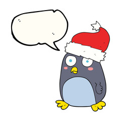 speech bubble cartoon penguin in christmas hat